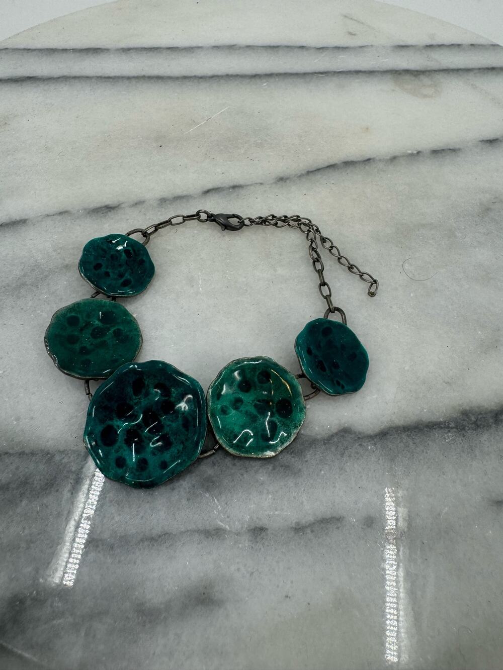Mermaid core blue and silver disk bracelet